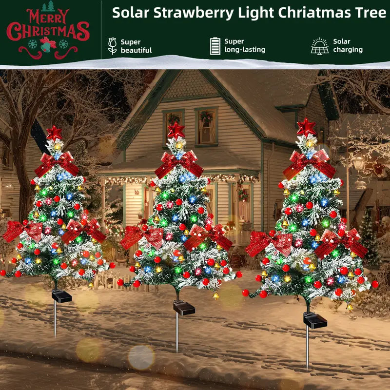 Solar-Powered Outdoor Christmas Tree Lights with Multicolor Strawberry Bulbs