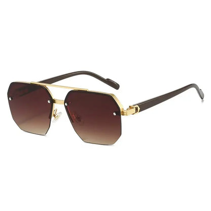 Elevate Your Aura: Rimless Geometric Double-Bridge Sunglasses