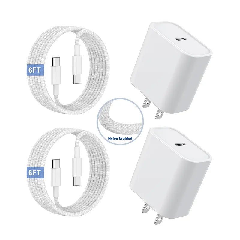 Ultra Fast USB-C Wall Charger Block with 6FT Braided Cable Set