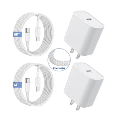 Ultra Fast USB-C Wall Charger Block with 6FT Braided Cable Set