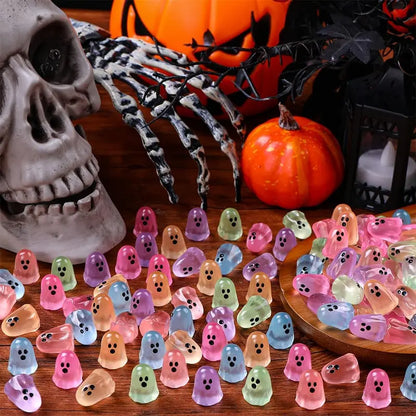 60Pcs Glow-in-the-Dark Resin Mini Ghost Figures Set