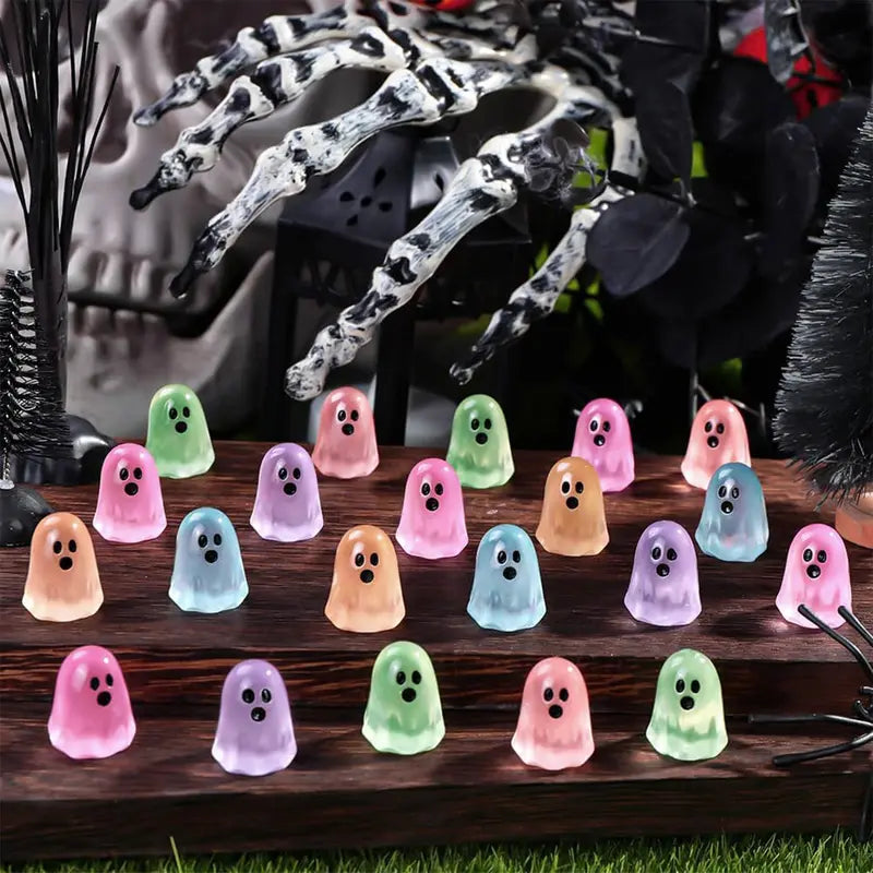 60Pcs Glow-in-the-Dark Resin Mini Ghost Figures Set